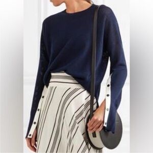 La Ligne Wool & Cashmere Snap Sleeve Meshed Sweater in Navy - Size Small-Repair